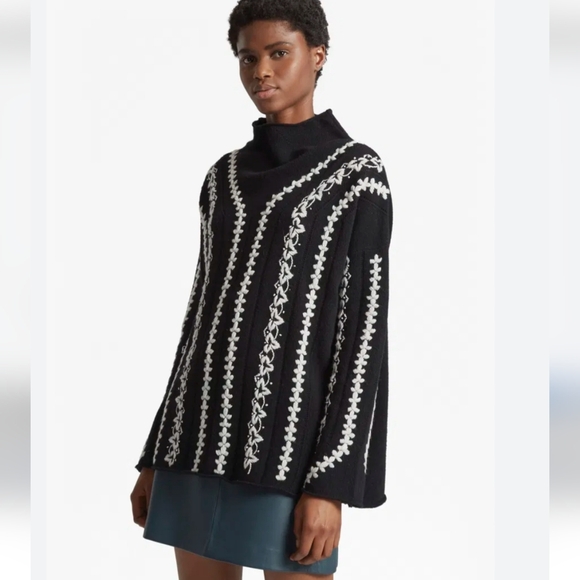 French Connection The Ella wool blend black and white knit sweater Medium M - Picture 5 of 9